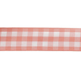 Rose and Bright White Gingham Woven Ribbon - 1"