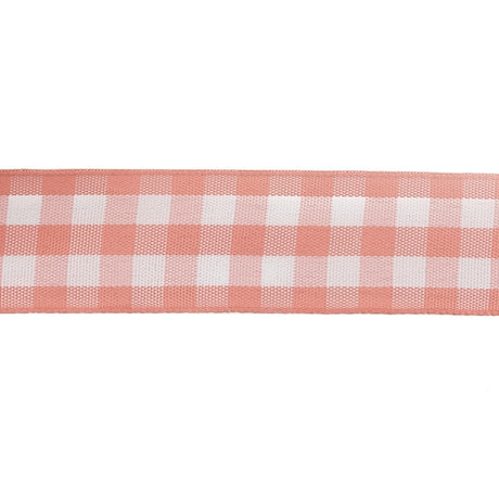 Rose and Bright White Gingham Woven Ribbon - 1"