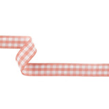 Rose and Bright White Gingham Woven Ribbon - 1"