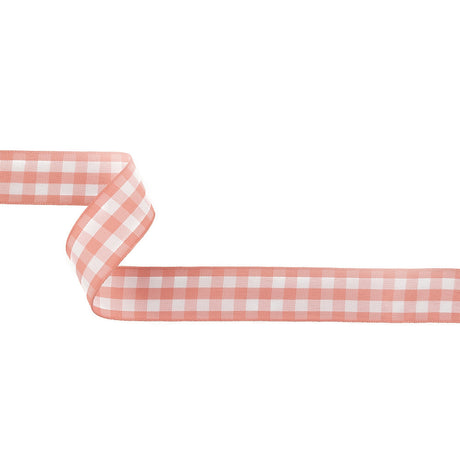 Rose and Bright White Gingham Woven Ribbon - 1"