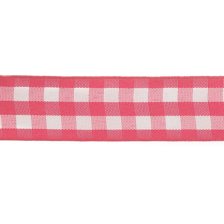 Fuchsia and Bright White Gingham Woven Ribbon - 1"