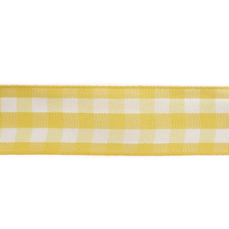 Lemon and Bright White Gingham Woven Ribbon - 1"