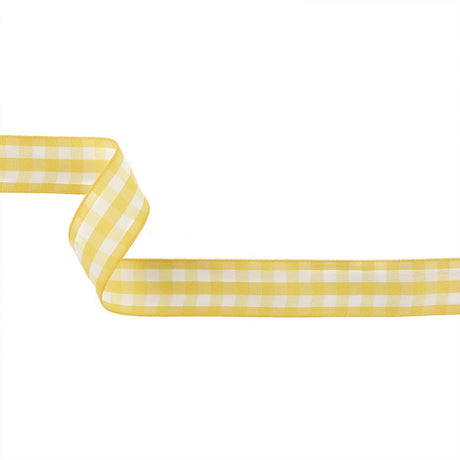 Lemon and Bright White Gingham Woven Ribbon - 1"