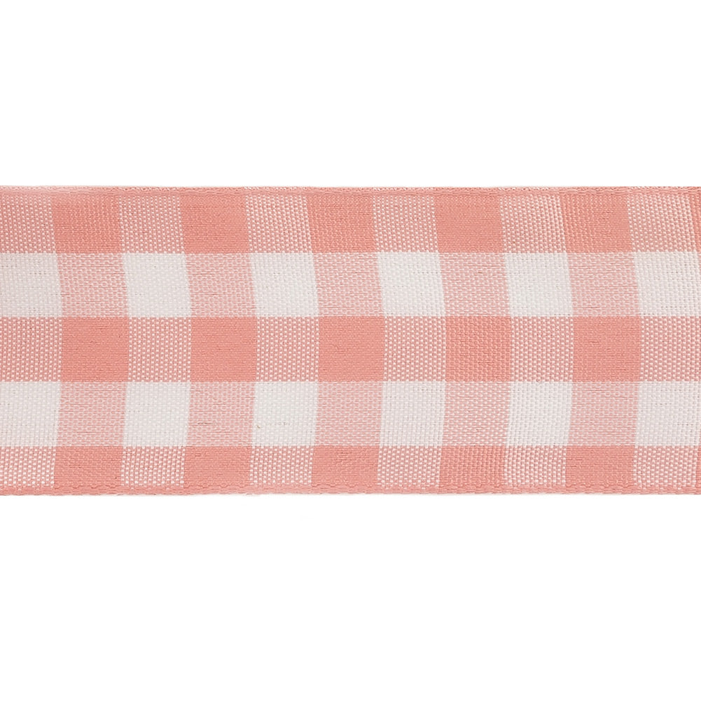 Rose and Bright White Gingham Woven Ribbon - 1.5"