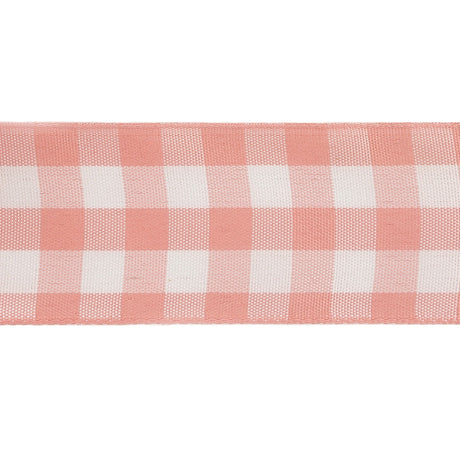 Rose and Bright White Gingham Woven Ribbon - 1.5"