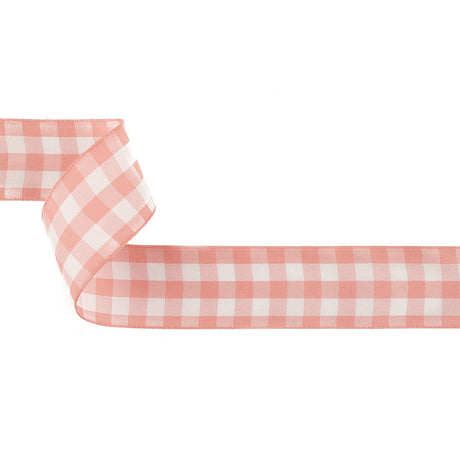 Rose and Bright White Gingham Woven Ribbon - 1.5"