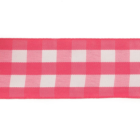 Fuchsia and Bright White Gingham Woven Ribbon - 1.5"