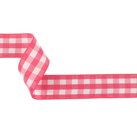 Fuchsia and Bright White Gingham Woven Ribbon - 1.5"