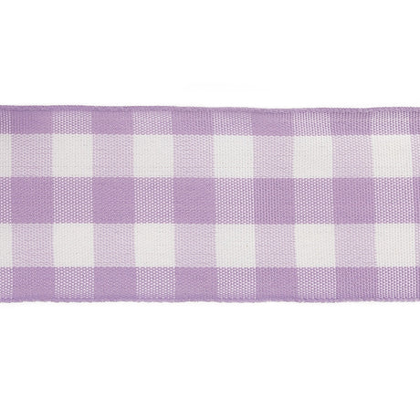 Lilac and Bright White Gingham Woven Ribbon - 1.5"