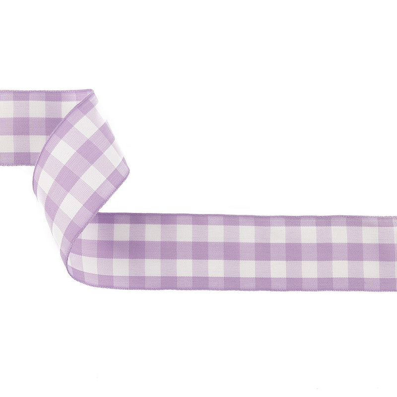 Lilac and Bright White Gingham Woven Ribbon - 1.5"