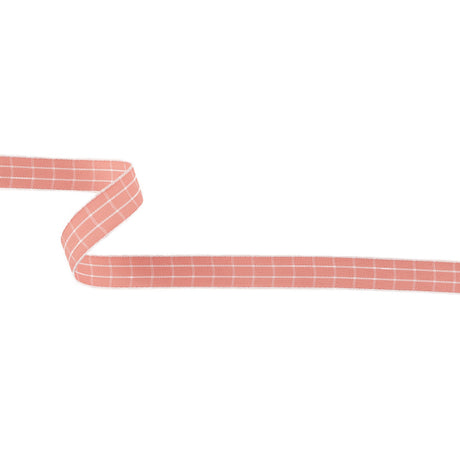 Pink Icing and White Windowpane Check Woven Ribbon - 0.625"