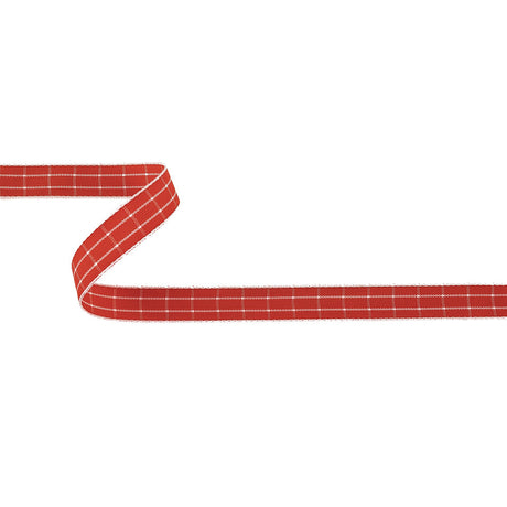 Red and White Windowpane Check Woven Ribbon - 0.625"