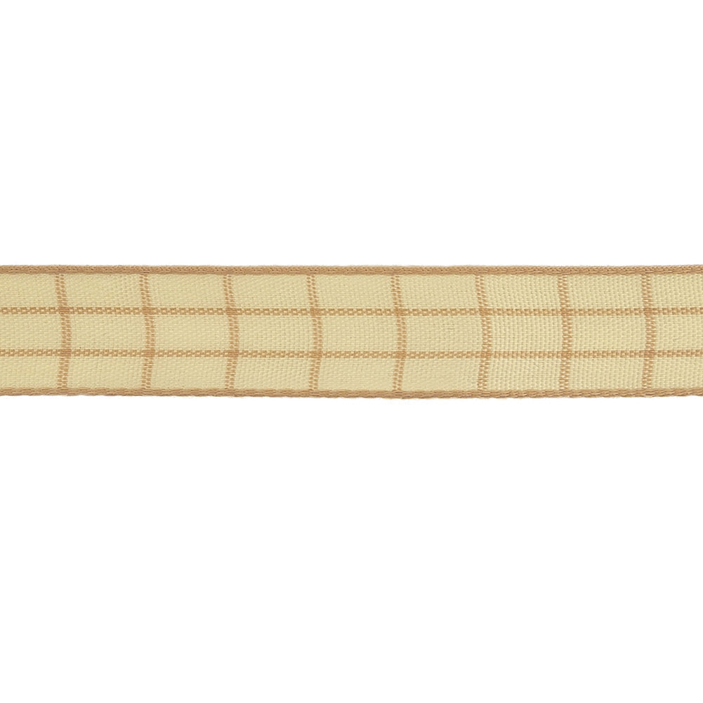 Mellow Buff and Ethereal Green Windowpane Check Woven Ribbon - 0.625"