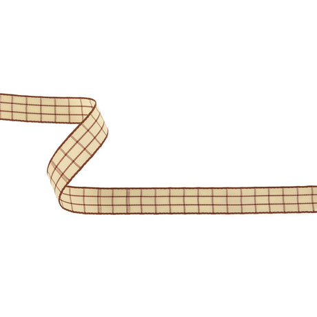 Brown and Ethereal Green Windowpane Check Woven Ribbon - 0.625"