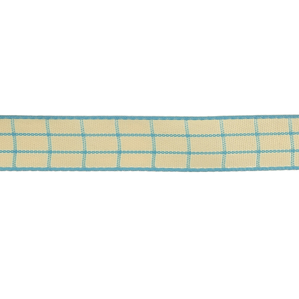 Baltic Sea and Ethereal Green Windowpane Check Woven Ribbon - 0.625"