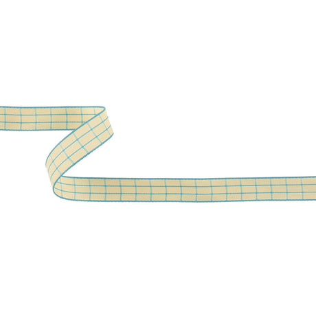 Baltic Sea and Ethereal Green Windowpane Check Woven Ribbon - 0.625"