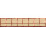 Pointsettia and Ethereal Green Windowpane Check Woven Ribbon - 0.625"