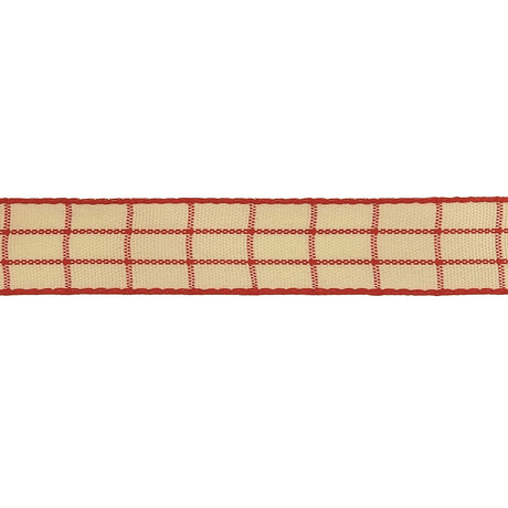 Pointsettia and Ethereal Green Windowpane Check Woven Ribbon - 0.625"