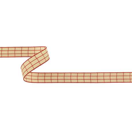 Pointsettia and Ethereal Green Windowpane Check Woven Ribbon - 0.625"