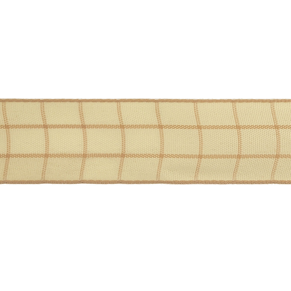 Mellow Buff and Ethereal Green Windowpane Check Woven Ribbon - 1"