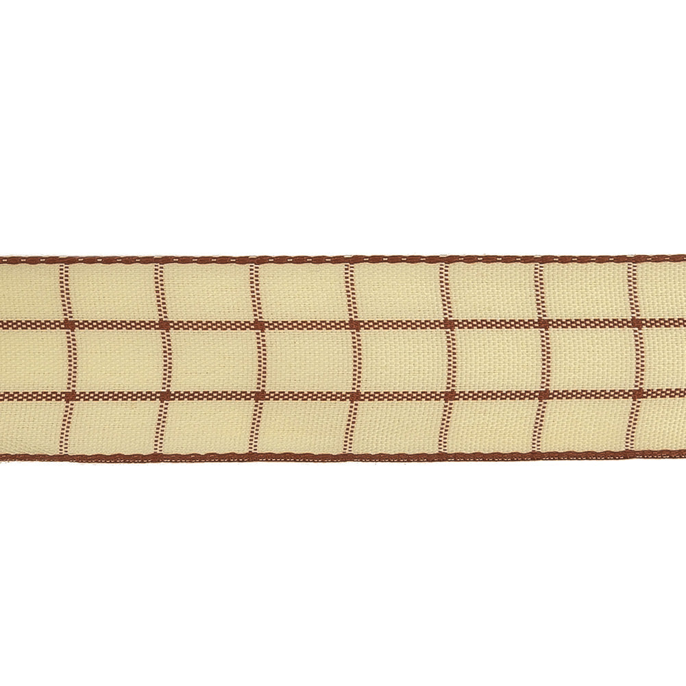 Brown and Ethereal Green Windowpane Check Woven Ribbon - 1"