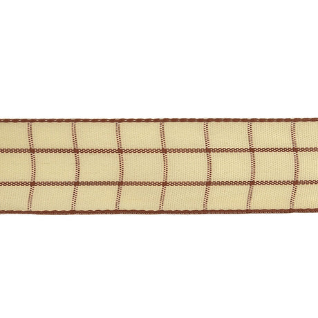 Brown and Ethereal Green Windowpane Check Woven Ribbon - 1"