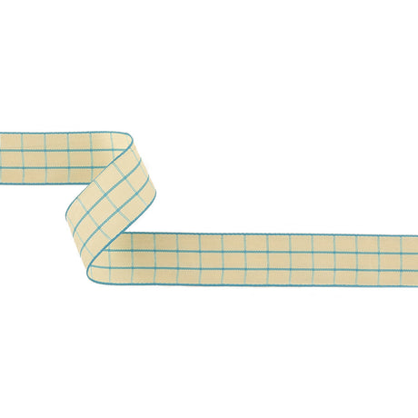Baltic Sea and Ethereal Green Windowpane Check Woven Ribbon - 1"
