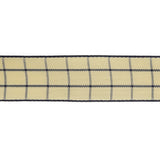 Navy and Ethereal Green Windowpane Check Woven Ribbon - 1"