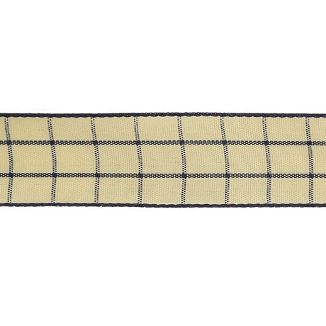Navy and Ethereal Green Windowpane Check Woven Ribbon - 1"