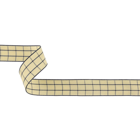 Navy and Ethereal Green Windowpane Check Woven Ribbon - 1"