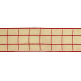 Pointsettia and Ethereal Green Windowpane Check Woven Ribbon - 1"