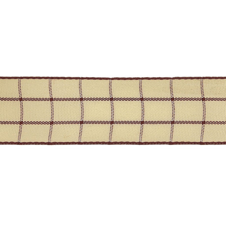 Burgundy and Ethereal Green Windowpane Check Woven Ribbon - 1"