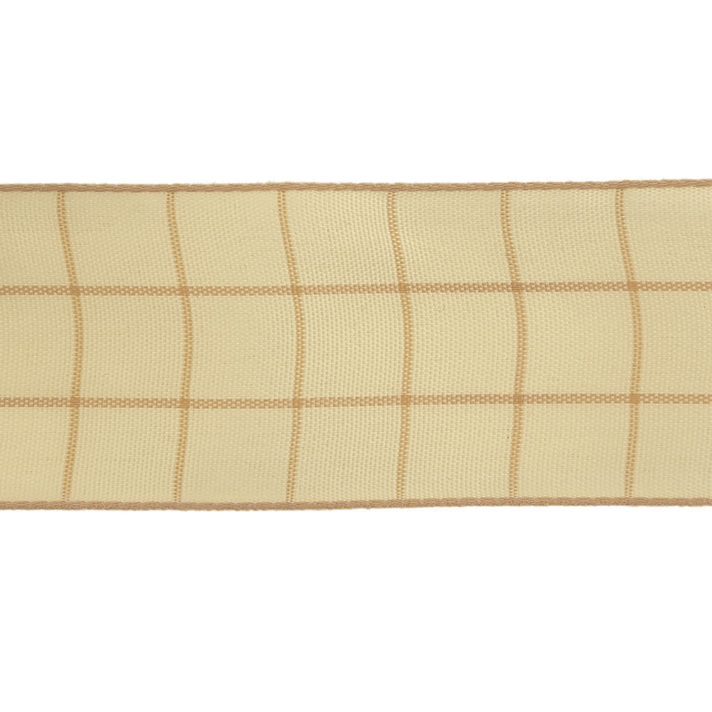 Mellow Buff and Ethereal Green Windowpane Check Woven Ribbon - 1.5"
