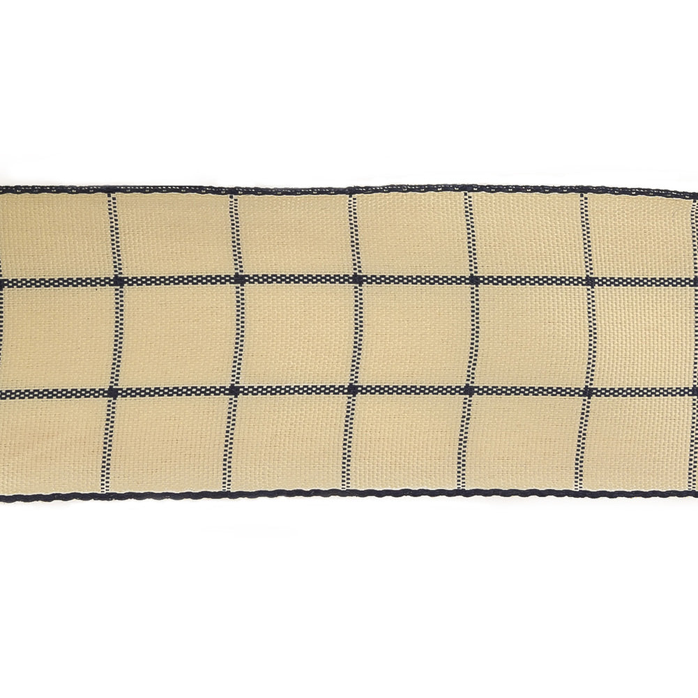 Navy and Ethereal Green Windowpane Check Woven Ribbon - 1.5"