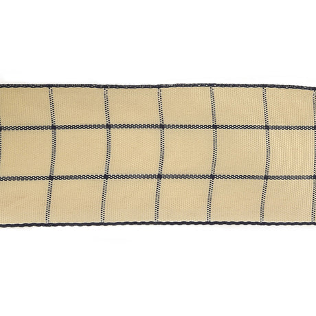 Navy and Ethereal Green Windowpane Check Woven Ribbon - 1.5"