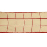 Pointsettia and Ethereal Green Windowpane Check Woven Ribbon - 1.5"