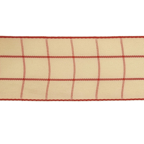 Pointsettia and Ethereal Green Windowpane Check Woven Ribbon - 1.5"