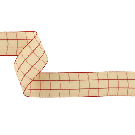 Pointsettia and Ethereal Green Windowpane Check Woven Ribbon - 1.5"