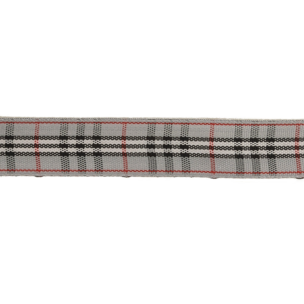 Gray, Black and Red Plaid Woven Ribbon - 0.625"