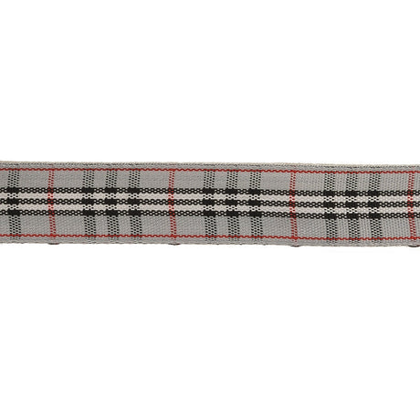Gray, Black and Red Plaid Woven Ribbon - 0.625"