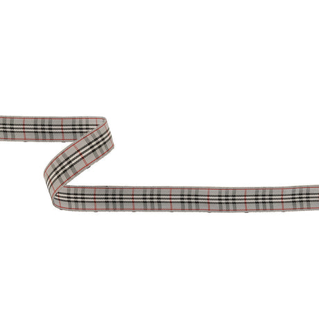 Gray, Black and Red Plaid Woven Ribbon - 0.625"
