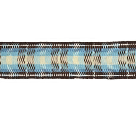 Brown, Blue and Pear Sorbet Plaid Woven Ribbon - 0.9375"