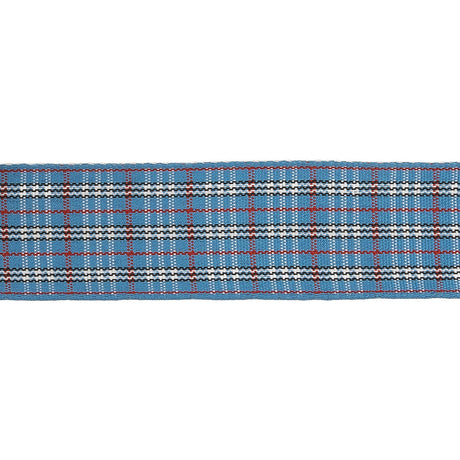 Blue, Red and White Plaid Woven Ribbon - 1"