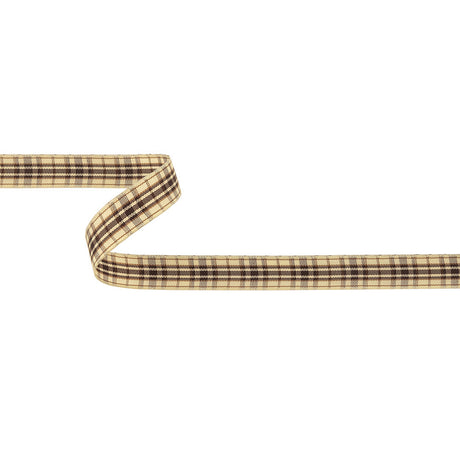 Brown Stone, Tan and Vanilla Ice Plaid Woven Ribbon - 0.625"