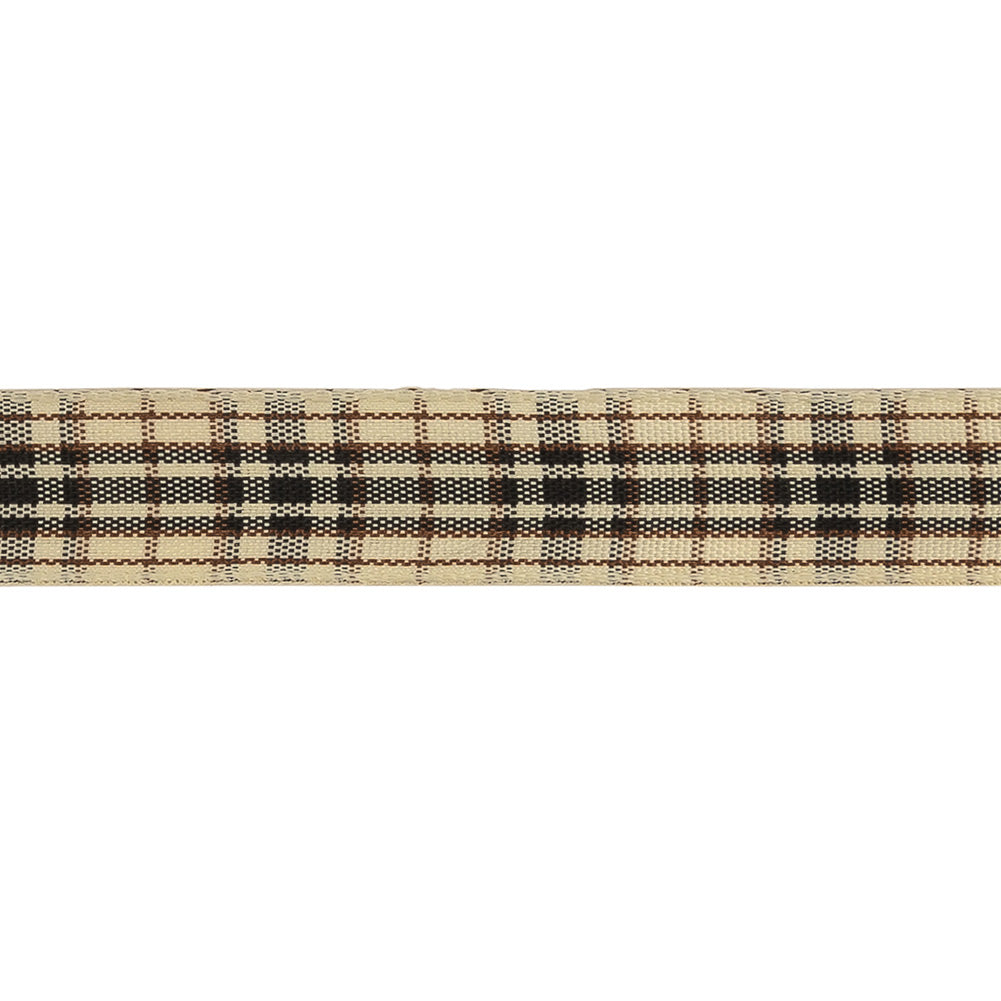 Vulcan, Brown and Vanilla Ice Plaid Woven Ribbon - 0.625"