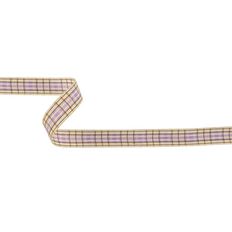 Lilac, Brown and Vanilla Ice Plaid Woven Ribbon - 0.625"