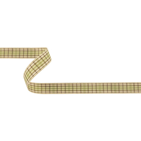 Sage, Brown and Vanilla Ice Plaid Woven Ribbon - 0.625"
