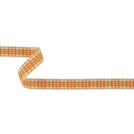 Golden Poppy, Brown and Vanilla Ice Plaid Woven Ribbon - 0.625"