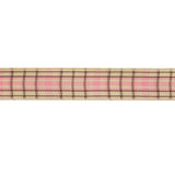 Baby Pink, Brown and Vanilla Ice Plaid Woven Ribbon - 0.625"