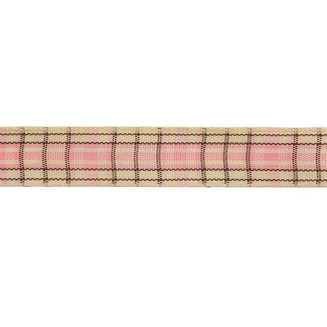 Baby Pink, Brown and Vanilla Ice Plaid Woven Ribbon - 0.625"